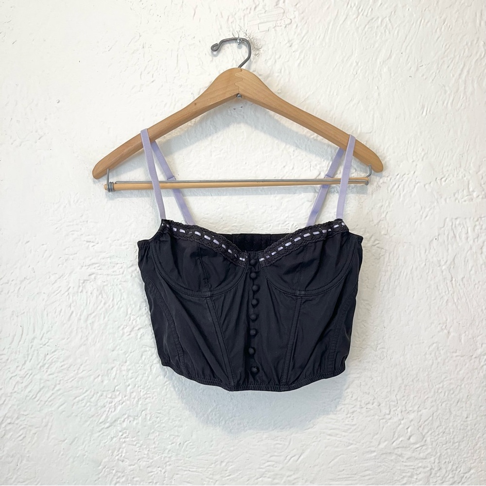 Urban Outfitters Ribbon Corset Top Black Purple Cropped Small S Fairy - Picture 5 of 9